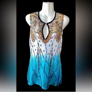 Alberto Makali Leopard and Blue Gradient Tank Top